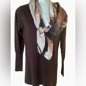 Autumn Cashmere brown V tunic style sweater size L, free silk scarf